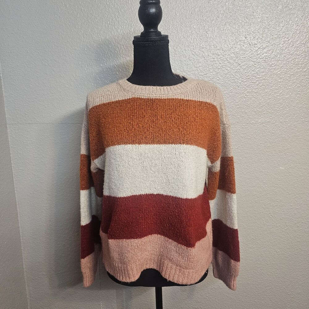 a.n.a. Womens Sz L Multicolor Striped Chunky Knit Sweater Fall Casual Chic K833
